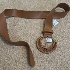 Zara Tan and Gold Belt with Woven Buckle